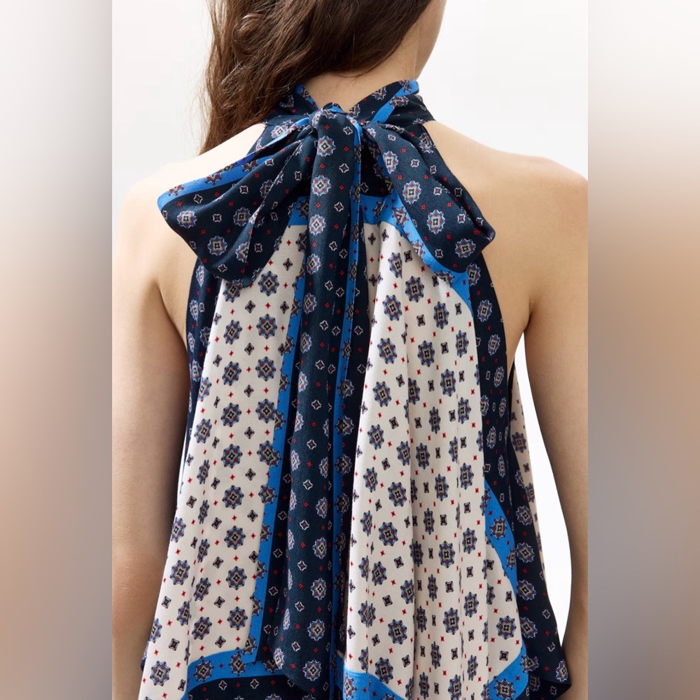 H&M PATTERNED SATIN HALTERNECK TOP - Picture 5 of 7